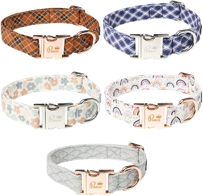 Durable Cotton Blend Dog Collar, Cute & Stylish, Adjustable with Metal Locking Clasp, Made in USA (Happy Rainbows, Medium)