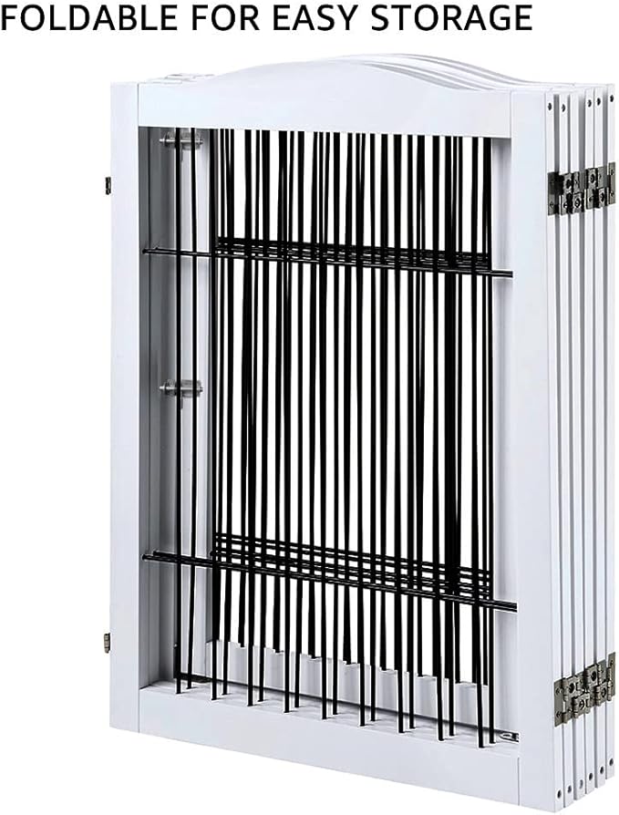 beeNbkks Extra Wide Pet Gate, 6 Panels Freestanding Dog Gate with Walk Through Door and 5 Support Feet, Foldable Pet Barrier Fence for Stairs Doorways Fireplace, Indoor Exercise Playpen for Dogs Cats