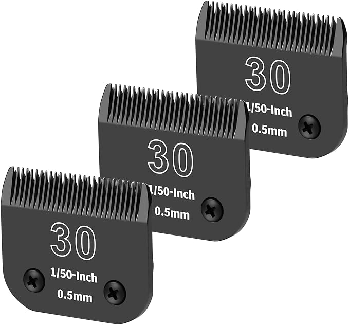 3 Packs 30# Detachable Dog Grooming Steel Blades,Compatible with Andis,Oster A5,Wahl KM-10 Series,Cut Length 1/50" 0.5MM (Black)