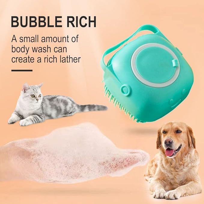 Awesome Pet Brushes Bath Massage Brush Shampoo Dispenser Dog Grooming Silicone Shower Brush for Cat Pets Bathing Product (Wonderfull Pink)