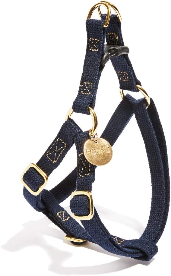 Found My Animal - Navy Cotton Cat & Dog Harness (Large) - Hand Dyed & Crafted Dog Harness - Adjustable, Pet Harness with Solid Brass Rings & Buckle - Dog Training Harness - Made in USA
