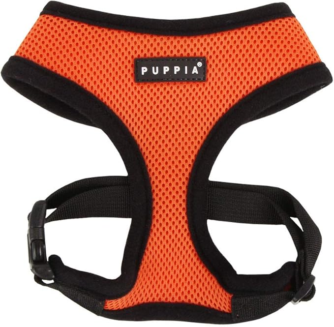 Puppia Soft Dog Harness No Choke Over-The-Head Triple Layered Breathable Mesh Adjustable Chest Belt and Quick-Release Buckle, Orange, X-Small