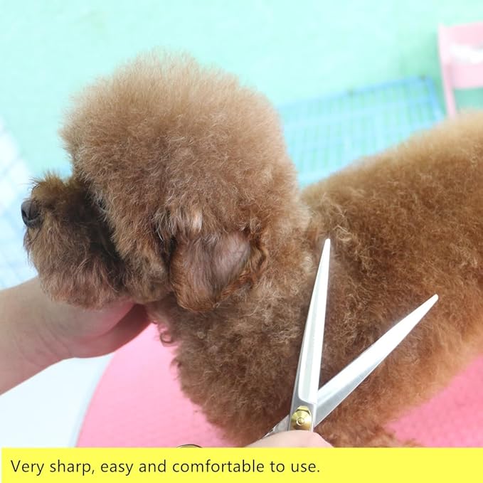 HASHIMOTO Dog Scissors for Grooming, Straight Dog Shears, 8.0 inch for Large Dog Trimming, Light Weight, Balanced, Ergonomically Designed for Professional Pet Groomers or Family DIY Use.