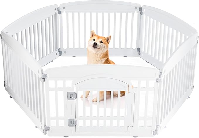 Dog Playpen 6-Panel 24" | Safe & Secure Indoor/Outdoor Pet Fence | Folding & Portable | 35 x 35 x 24IN, Ideal for Small to Medium Dogs | Easy to Clean (White)