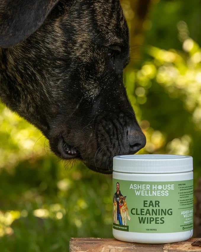 ASHER HOUSE WELLNESS Pet Ear Cleaning Wipes - Dog & Cat Plant-Based Ears Cleaner, Remove Wax & Dirt, Relieve Itch, Prevent Odor & Infection - Gentle for Pets Dogs Cats Over 12 Weeks, Made in USA