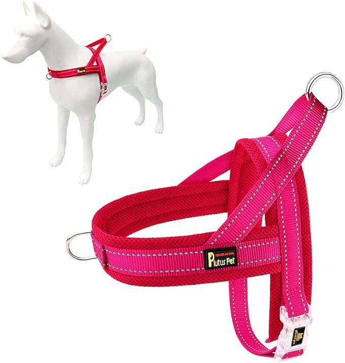 Plutus Pet No Pull Dog Harness with Breathable Mesh Padded, Adjustable Reflective Escape Proof Dog Harness, Quick Fit Dog Vest Harness for Small Medium Large Dogs(L, Pink)
