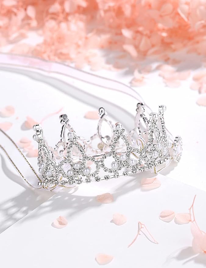 Lovelyshop Pet Series Silver Plated Royal Rhinestone Pearl Full Round Dog/Cat Crown for Rolyal Family Costume Hair Accessories-Medium Size