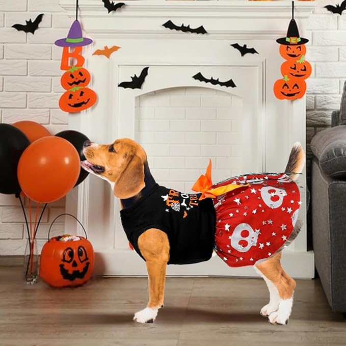 Funny Puppy Dress with Bow - Small/Large Dog Halloween Costume - Pumpkin Witch Bat Pet Dress - Trick or Treat