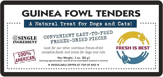 Fresh Is Best - Freeze Dried Healthy Raw Meat Treats for Dogs & Cats - Guinea Fowl Tenders