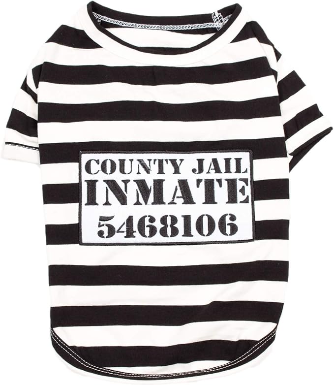 Parisian Pet Dog Shirt - Prisoner Dog Costume - 100% Cotton Black and White Strips Dog Clothes - Lightweight Polyester Dog Shirts - Sleeved Dog Costume for Large Dogs - Pet Costumes - 2XL
