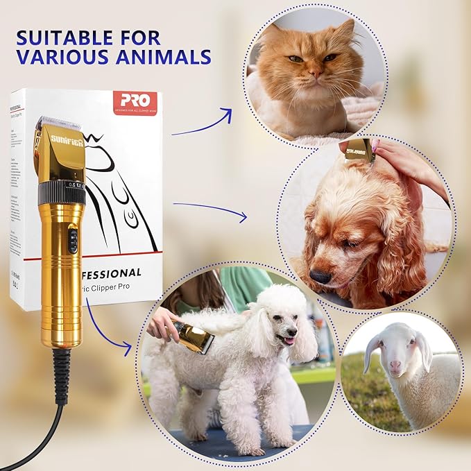 Professional Dog Grooming Clippers for Thick Coat - Dog Hair Trimmer for Grooming- Sheep Shears for Thick Hair – Pet Grooming Clippers for Dogs, Cats, Sheeps, Horse (Gold)