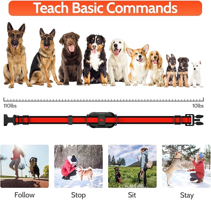 Dog Training Collar Electric Dog Collar with 4 Training Modes and Rechargeable Remote Waterproof Range 3300Ft for Small Medium Large Dogs(Red)