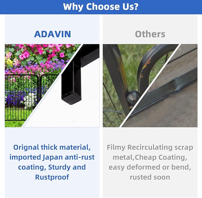 ADAVIN Garden Fence with Gate 36 in(H)×31 Ft(L) 14 Panels, Camping Fence, Tall Animal Barrier Fence, Pet Fences for Dogs Outside, Black Metal Decorative Garden Fencing, Flower Bed Fencing