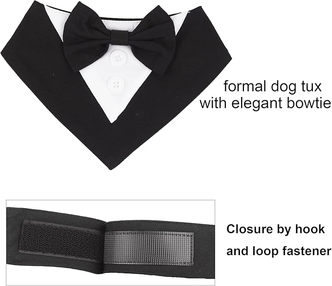ADOGGYGO Formal Dog Tuxedo, Wedding Dog Bandana Collar with Bowtie, Adjustable Pet Birthday Wedding Tux Outfit for Medium Dogs (M, Black)