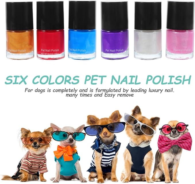 Dog Nail Polish Quick Dry Pet Nails Polish Set 6 Pcs Water-Based Healthy Paw Grooming Pet Dye Kit for All Pets