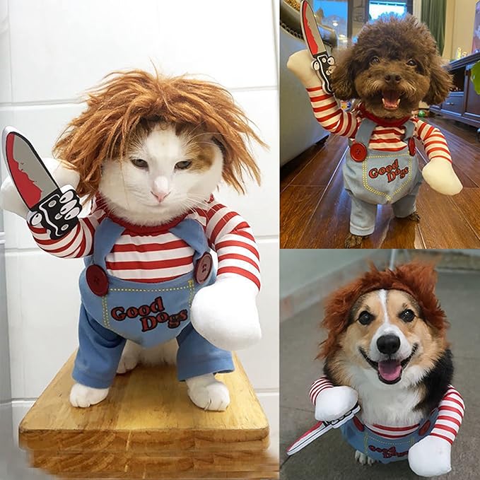Pet Deadly Doll Dog Costume, Cosplay Halloween Christmas Funny Clothes Party Costume for Small Medium and Large Dogs (Small)