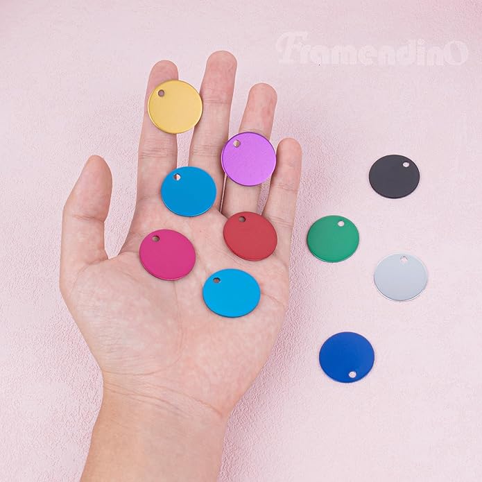 Framendino, Pet ID Tag Colorful Blank Round Double Sided Pets ID Tag Name Phone Number ID Tags Aluminum Charms