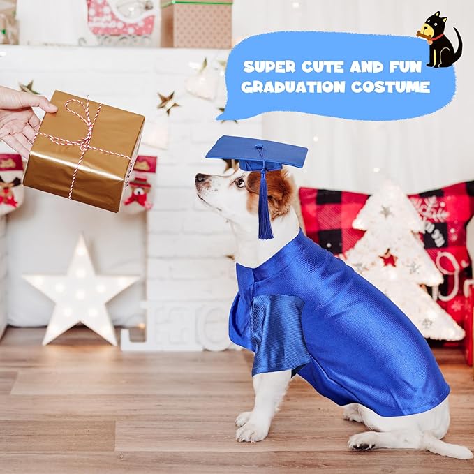 Dog Graduation Cap and Gown, Dogs Cats Graduation Holiday Halloween Costume Accessory(Blue,Medium)