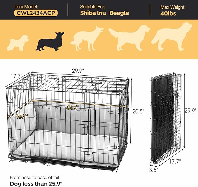 Veehoo 30 inch Dog Crates for Medium Dogs with Bumper-Three Doors Folding Metal Wire Dog Crate Cage Kennel, Indoor Outdoor Medium Dog Crate Kennels with Plastic Leak-Proof Tray-Portable Pet Kennel Kit