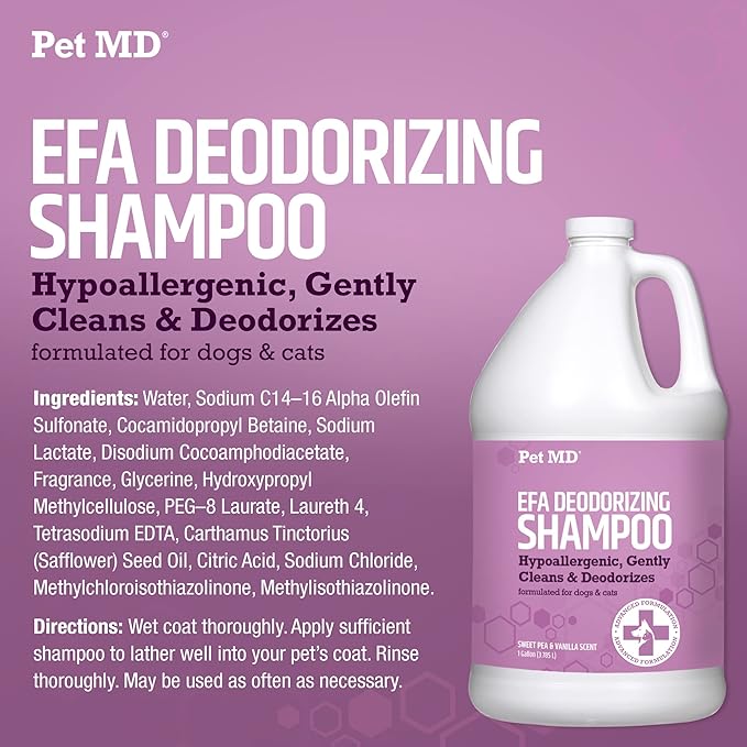 Pet MD EFA Deodorizing Shampoo for Dogs & Cats - Hypoallergenic Dog Shampoo for Sensitive Skin, Dry Skin, Itching, and Flaking - Professional Dog Shampoo Gallon