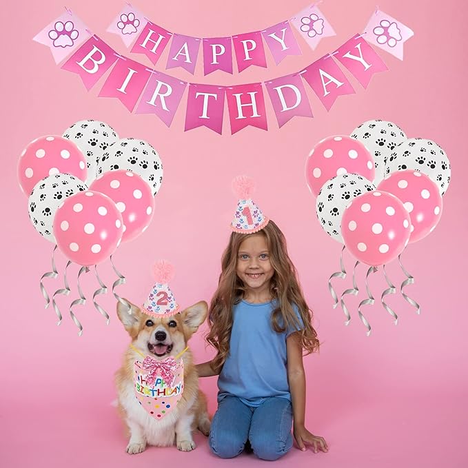 Dog Birthday Bandana Hat Girl Dogs Birthday Party Supplies Red Bowtie Dogs Tutu Skirt for Girl Dog Birthday Decorations