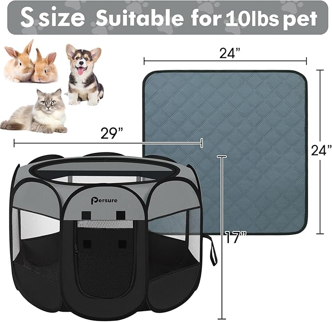 Dog Cat Playpen Indoor Outdoor for Puppy Pet Dogs Cat Recovery After Surgery, Dog Tent Crates Cage Indoor/Outdoor, Portable Pop Up Dog Kennel with Carrying Case for Travel (Dark Grey, Small with Pad)