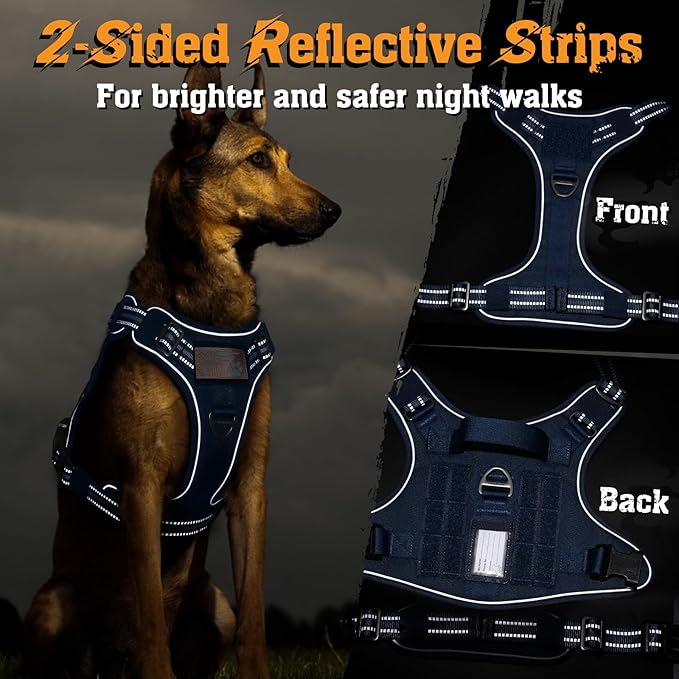 rabbitgoo Dog Harness Medium Sized No Pull, Tactical Service Dog Vest with Molle and Control Handle, Adjustable and Reflective Military Pet Harness for Easy Walking and Training, Blue, M