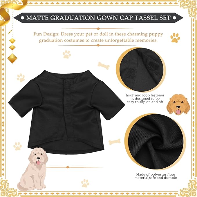 Xuniea 2 Pcs Dog Graduation Costume Set 2025 Dog Graduation Cap and Gown Puppy Hat with Tassel Matte Pet Grad Outfit Cats Grad Bear Holiday Party Costume Accessory(Black,Small)