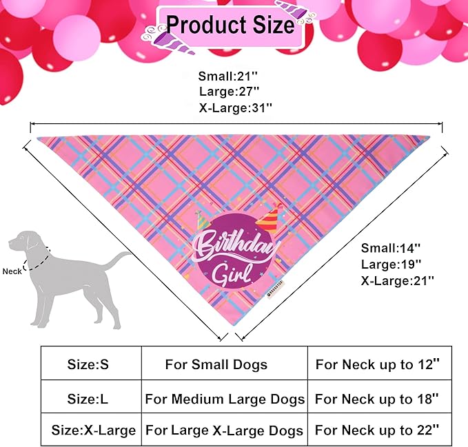 ADOGGYGO Dog Birthday Party Supplies, Pink Birthday Girl Pet Bandana Hat Bowtie Set for Large and Extra Large Dogs (X-Large)