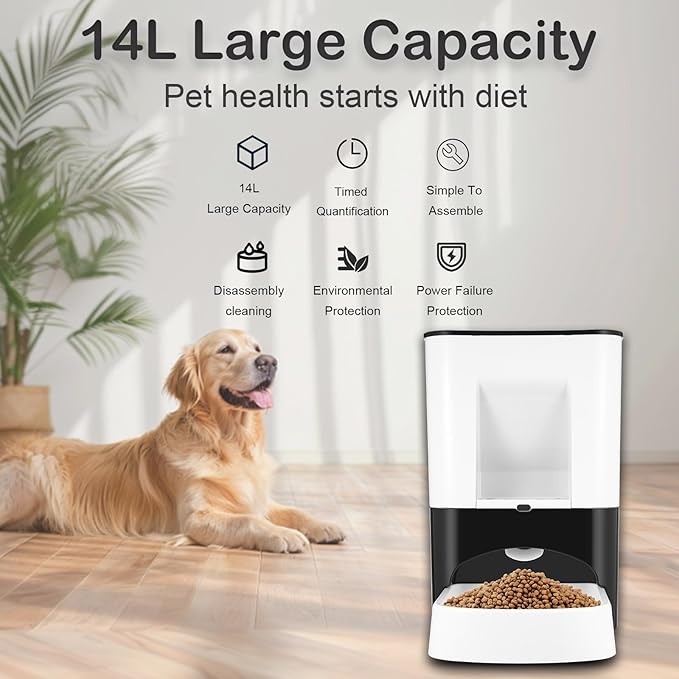 Large Automatic Dog Feeder - 14L Extra Large Breed Auto Dog Feeder, Timed Programmable Pet Food Dispenser, Portion Control Voice Recording