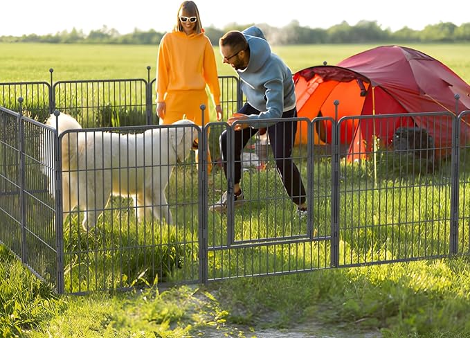 Dog Playpen,32/40/45 Inch Height in Heavy Duty, Folding Indoor Outdoor Anti-Rust Dog Exercise Fence, Portable Pet Playpen with Door for Large Medium Small Dogs and Pet (24 Panels, 32 Inch) Silver