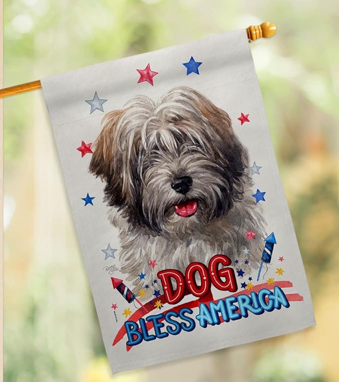 Breeze Decor Patriotic Tibetan Terrier Garden House Flag-Kit Dog Puppy Spoiled Paw Canine Fur Pet Nature Farm Animal Creature Decoration Banner Small Yard Gift Double-Sided, Made in USA