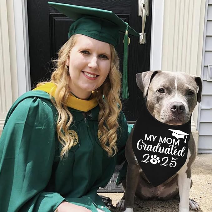 STMK Dog Graduation Cap Bandana, Graduation Dog Cap with 2025 Tassels Dog Graduation Outfits Gifts Graduation Bandana for Small Medium Large Dogs (Black, Cap & My Mom Graduated Bandana)