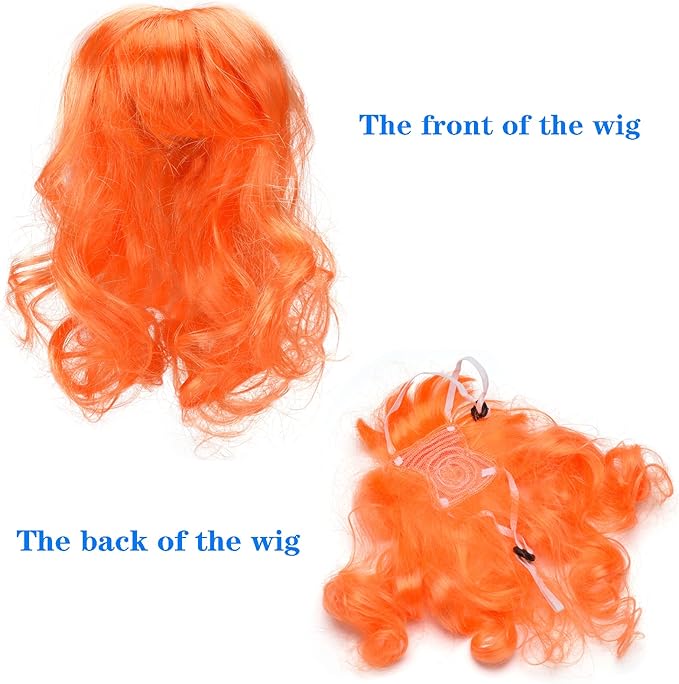 Funny Orange Long Curly Dog Wig, Cat Cosplay Wig, Pet Wigs for Halloween, Christmas, Parties, Festivals, Dog Wigs for Small Medium and Large Dogs