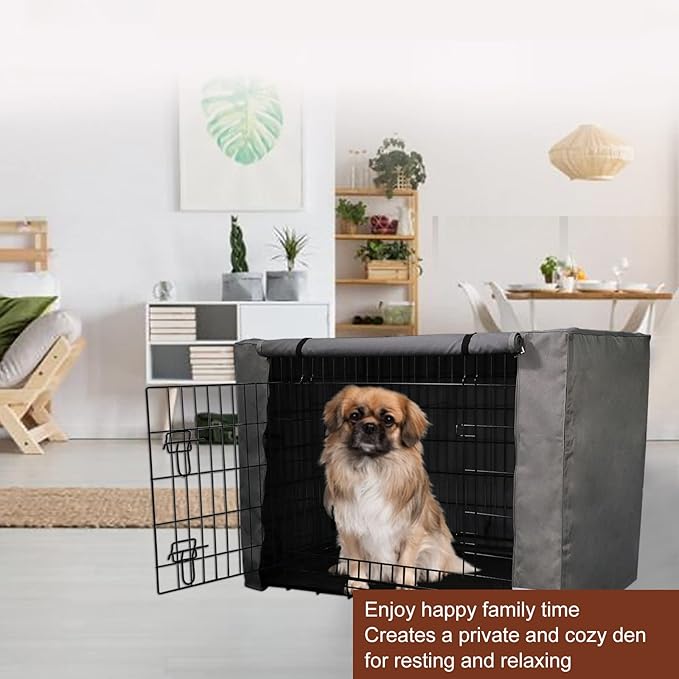 yotache 30" Double Door Dog Crate Cover - 600D Waterproof Polyester Privacy Kennel Cover with Anti-Slip Straps | Machine-Washable Pet Cage Accessories for Indoor/Outdoor (Gray, Crate Not Included)