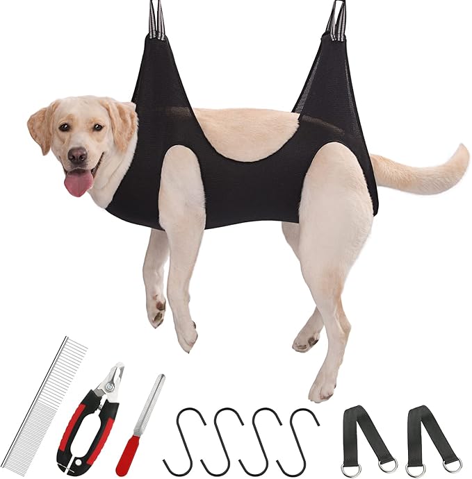 Guzekier Pet Dog Grooming Hammock Harness for Large Dogs, Dog Sling for Grooming, Dog Hammock Restraint Bag with Nail Clippers/Trimmer, Nail File, Pet Comb,Ear/Eye Care