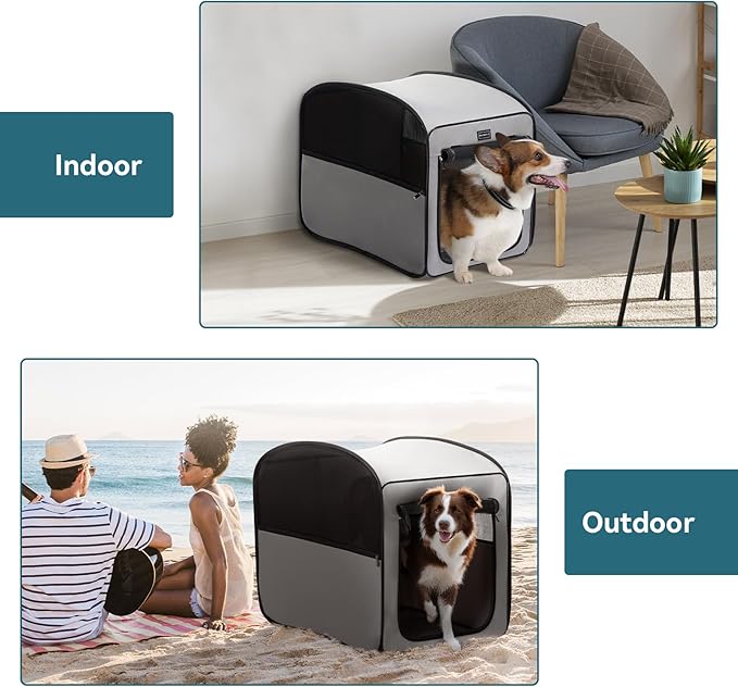 Petsfit Travel Dog Crate,Pop Up Dog Crate for Medium Large Dogs,Waterproof Pet Cage Soft Dog Kennel for Indoor/Outdoor,Lightweight Dog Carrier for Travelling,Grey