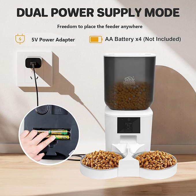 8L Automatic Dog and Cat Feeder with Camera – Dual Bowl Smart WiFi Pet Food Dispenser with Tuya App Control, Night Vision, Voice Control, Timed Meals, BPA-Free | Large Capacity Automatic Dog Feeders