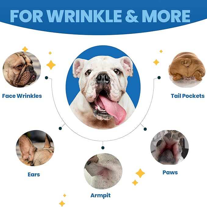 Bulldog Wrinkle Wipes & Cream Combo – Dual‑Texture Dog Face Wipes & Soothing Wrinkle Paste – 100 Wipes + 85 g Cream