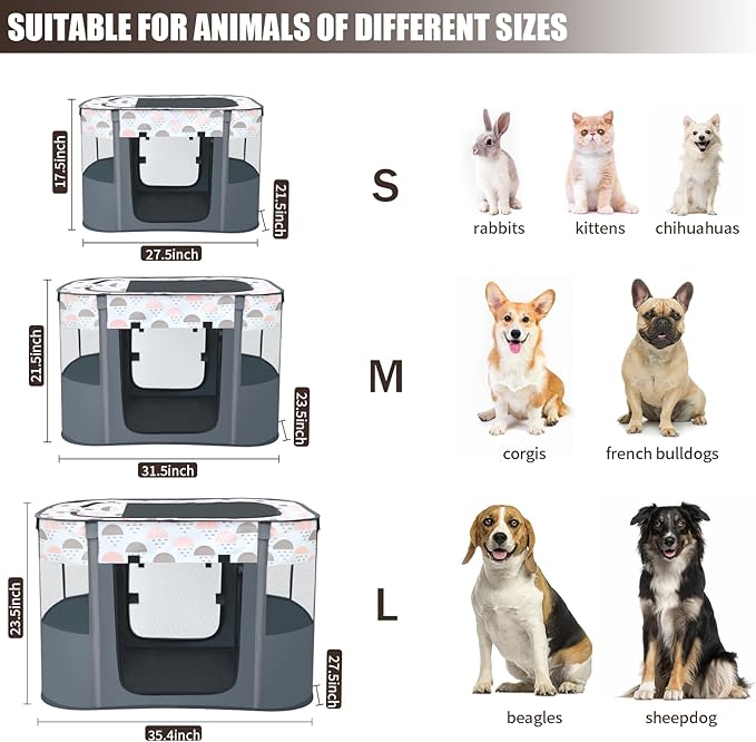 Portable Foldable Pet Playpen with Carrying Case and Travel Pet Bowl, Water Resistant Dog Cat Playpen Crate with Removable Shade Cover, Puppy and Kitten Indoor/Outdoor Pop Up Playpen(S)