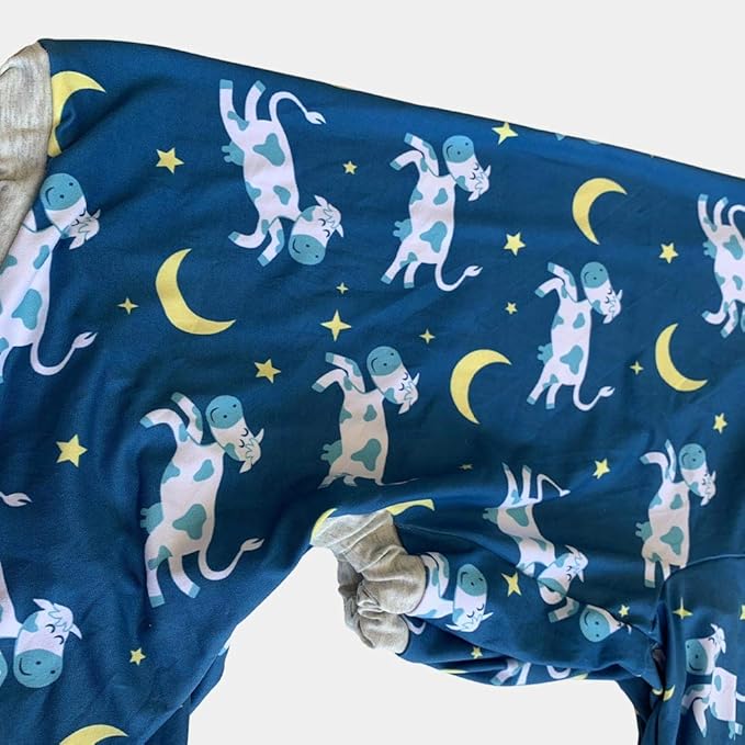 Tooth and Honey Pit Bull Pajamas/Cow Moon Star Print Dog Jumpsuit Onesie Full Coverage Lightweight Pullover Large Dog pjs