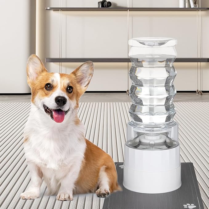 RIZZARI 8L Raised Automatic Pet Waterer, Gravity fed Stainless Steel Waterer, 100% BPA Free, Large Capacity Feeder for Cats and Medium to Large Dogs (Pearl,8L)