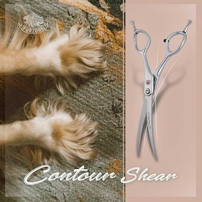 6.25” Contour Curved Shear Pet Dog Grooming Scissors, Patent Grip Design, Easy Adjust, Japanese 440C Tempered Steel, Lightweight, Professional Dog Scissors For Dog Grooming (Serrated)