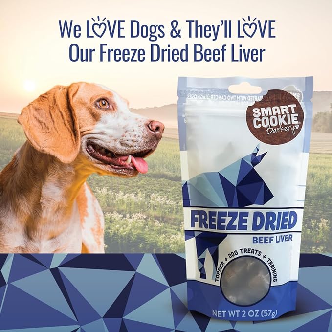 Smart Cookie Freeze Dried Beef Liver Bites - Single Ingredient Beef Liver Dog Treats - Low Calorie Training Treats for Dogs - 2oz Bag, 1 Pack