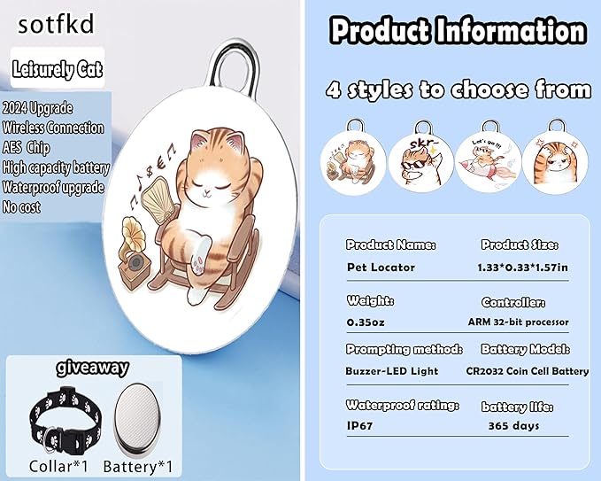 Cat Tracker-Airtag Cat Collar-Pet Tracker-GPS Tracker for Cats | Android and iOS Universal | No Monthly Fee | No Charging Required | Waterproof | Works with Any Collar