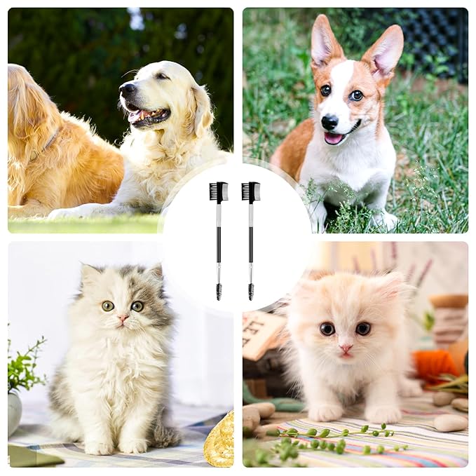 2 Pcs Double-Sided Grooming Comb - Tear Stain Remover and Eye Cleaning Brush for Dogs and Cats