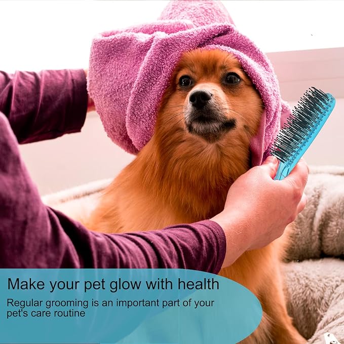 Dog Grooming Bath Brush, Pet Instant Detangler Pin Brushes, Soft Silicone Shampoo Soothing Comb for Wet Dry Long Short Haired Small Dogs & Cats Massaging, Deshedding Shower Scrubbing, Blue