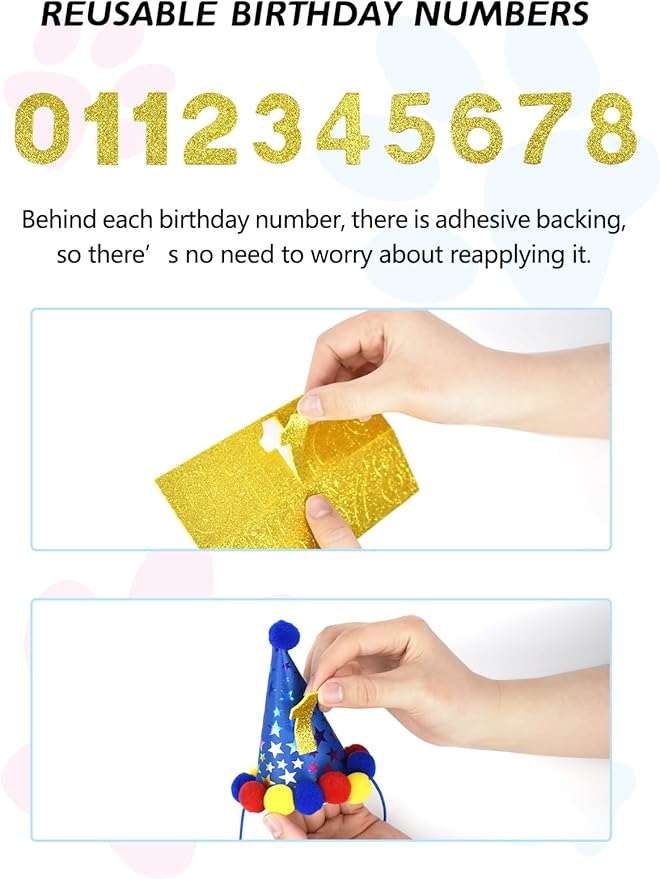 Niura Dog Birthday Party Supplies - Pet Hat, Bandana Scarf, Cute Bow Tie, Happy Birthday Banner, Paw Balloons, Numbers - Doggie Birthday Decorations for Small & Medium Dogs - Blue