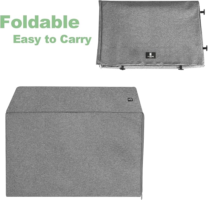 X-ZONE PET Double Door Dog Crate Cover - Polyester Pet Kennel Cover (Fits 24 30 36 42 48 inches Wire Crate) (36 Inch, Grey)