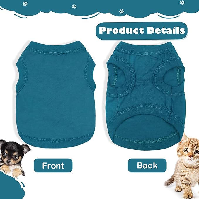 2 Pieces Dog Clothes for Small Dogs Girl Boy Spring Summer Puppy Soft Dog Shirt Solid Color Chihuahua Clothes Pet Clothing Cute Cat Cloth XXS~M (Cyan,Dark Green, Small)